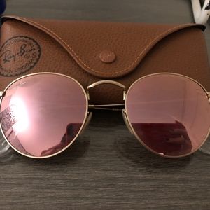 Ray-Ban Round Gold Matte/Pink Mirror Sunglasses